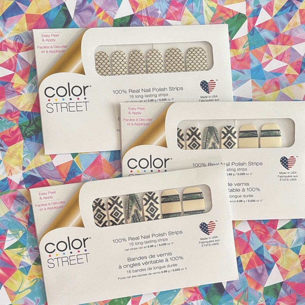 3 sets clear overlay with design Color Street Geometric Nail Polish Strips Trio